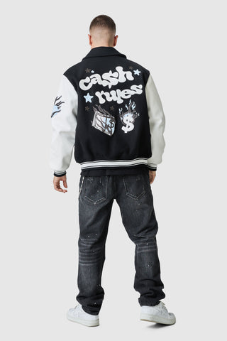 Cash Rules Varsity Jacket - Black