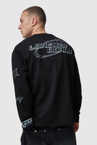 LORENZO WORLD STICKER LS TEE - BLACK