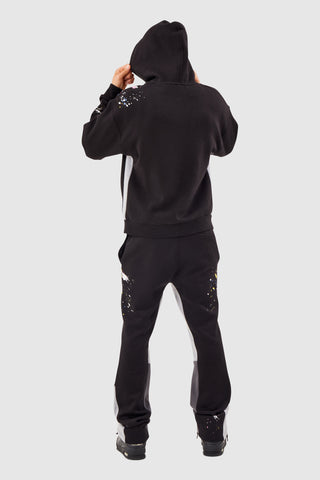 FLARED PAINT SMEAR JOGGER - BLACK