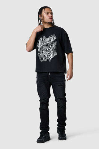 Cherub Tee - Black Acid Wash
